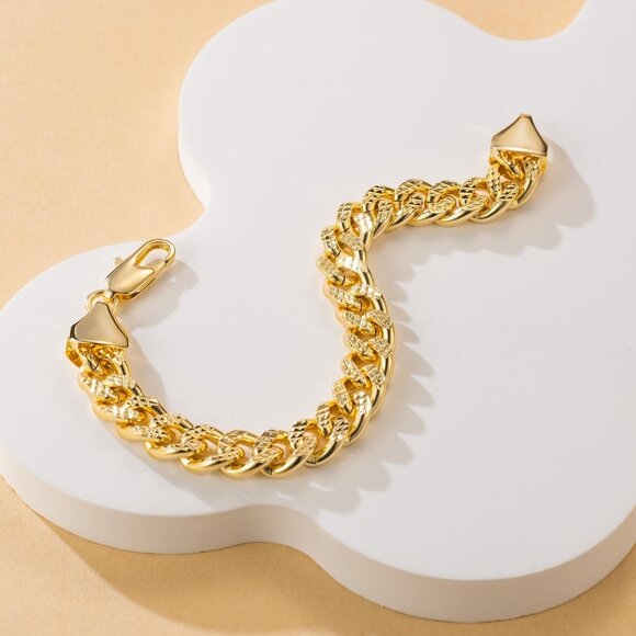 14K Gold Chunky Cuban Link Bracelets Women Men Non Tarnish Stylish Jewelry - Picture 6 of 8